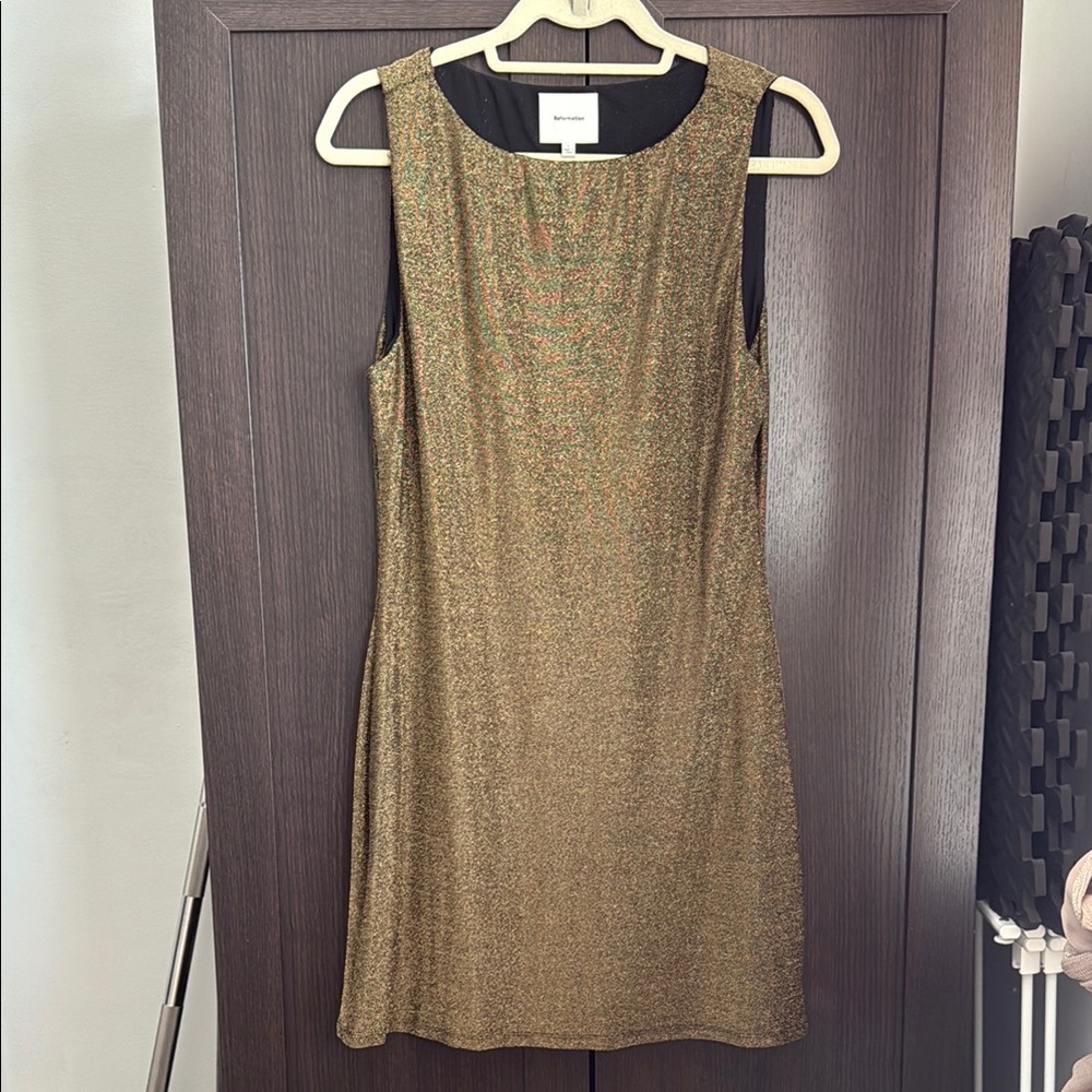 Reformation Nataly Knit Gold Sleeveless Dress